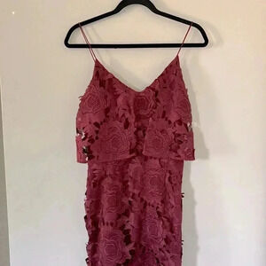 Prose & Poetry Burgundy Alyssa Lace Floral Midi Dress - Size 4